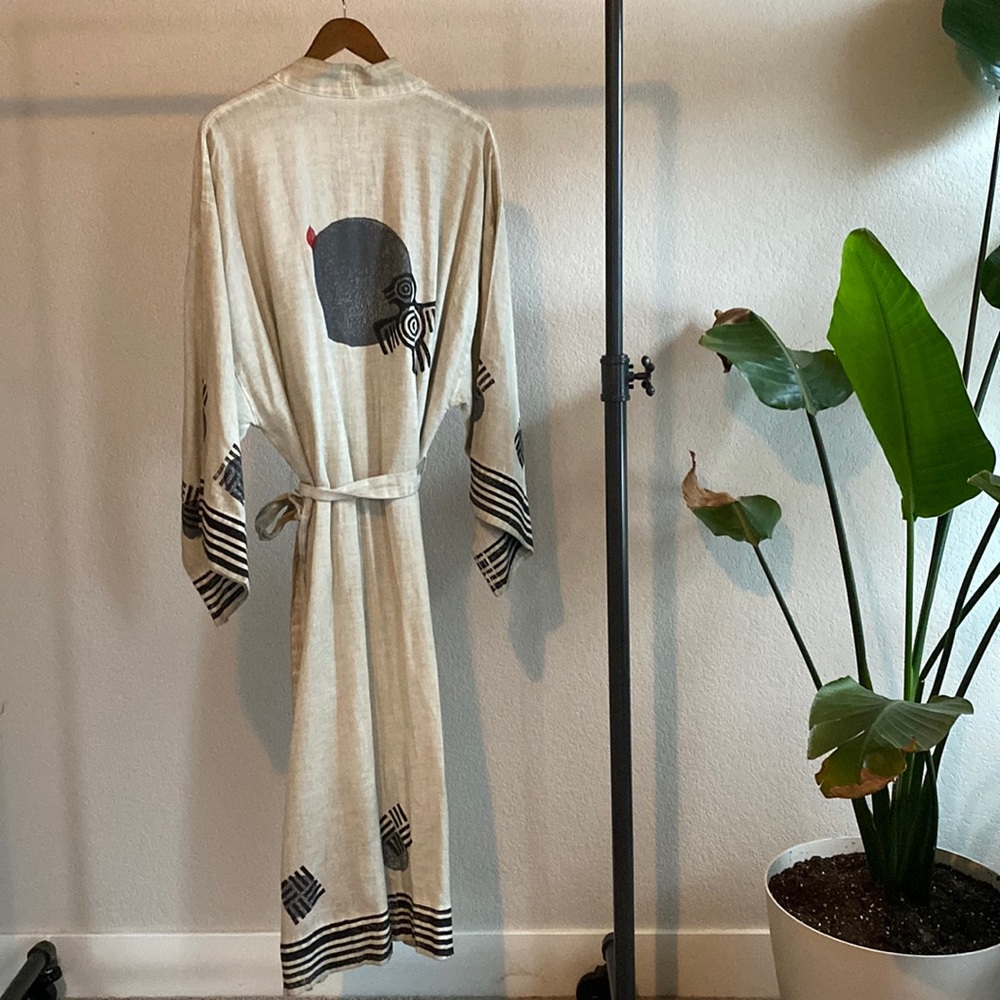 Women's Cream Printed Kimono Robe